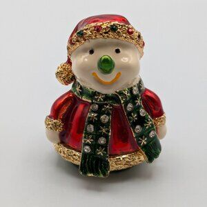 Snowman Jeweled Trinket Box Figurine with Santa Coat and Hat